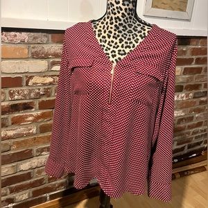 Red and white express polka dot blouse